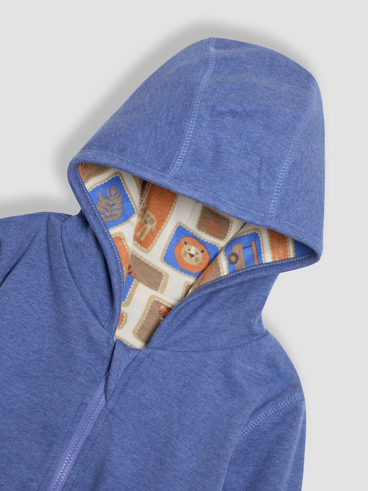 JoJo Maman Bébé Denim Safari Animals Appliqué Reversible Hoodie - Image 7 of 8
