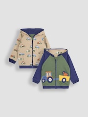 JoJo Maman Bébé Navy Tractor Appliqué Reversible Hoodie - Image 1 of 8