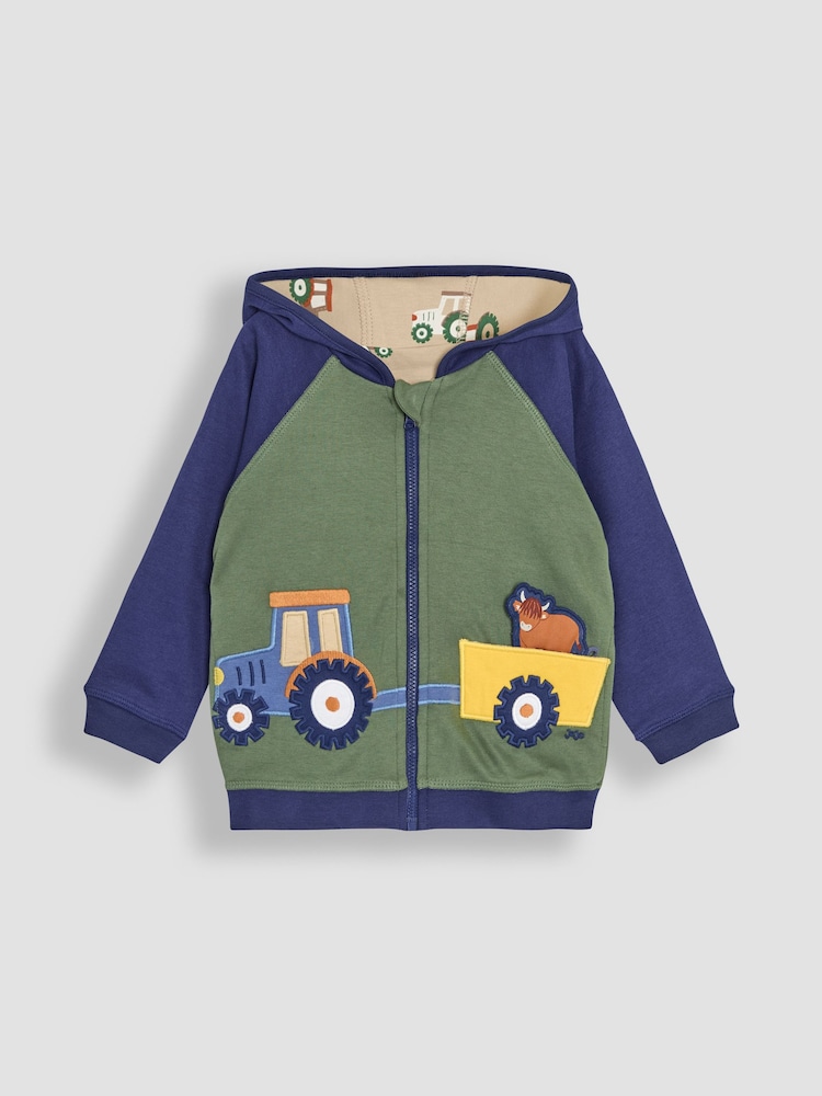 JoJo Maman Bébé Navy Tractor Appliqué Reversible Hoodie - Image 2 of 8