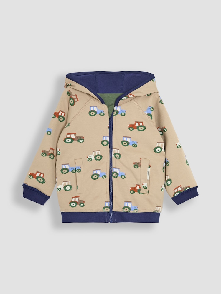 JoJo Maman Bébé Navy Tractor Appliqué Reversible Hoodie - Image 4 of 8