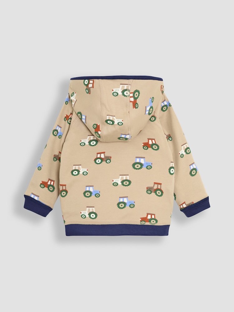 JoJo Maman Bébé Navy Tractor Appliqué Reversible Hoodie - Image 5 of 8