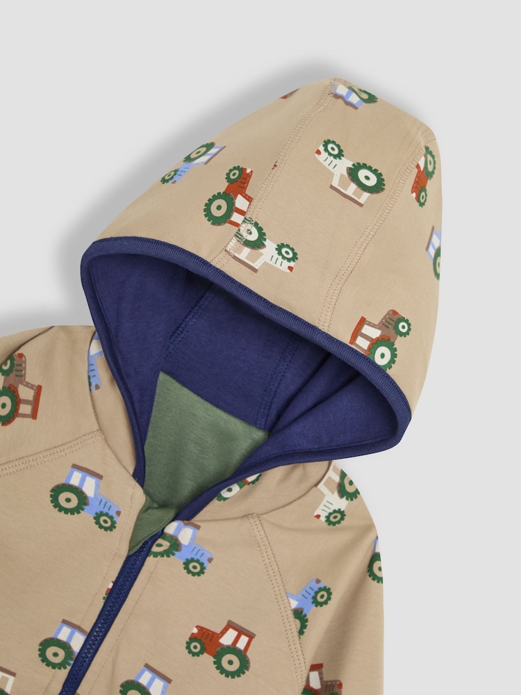 JoJo Maman Bébé Navy Tractor Appliqué Reversible Hoodie - Image 7 of 8