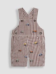JoJo Maman Bébé Toffee Brown Tractor Embroidered Gingham Dungarees - Image 1 of 3