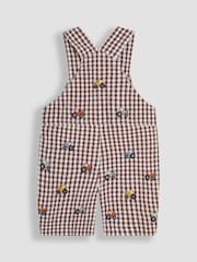 JoJo Maman Bébé Toffee Brown Tractor Embroidered Gingham Dungarees - Image 2 of 3