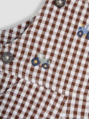 JoJo Maman Bébé Toffee Brown Tractor Embroidered Gingham Dungarees - Image 3 of 3