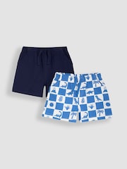 JoJo Maman Bébé Blue Dino & Navy Blue 2-Pack Printed & Plain Shorts - Image 1 of 5