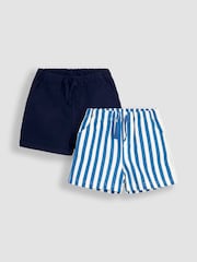 JoJo Maman Bébé Blue Stripe & Navy Blue 2-Pack Stripe Jogger Shorts - Image 1 of 5