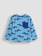 JoJo Maman Bébé Aqua/Blue 2-Pack Printed & Plain Tops - Image 2 of 7