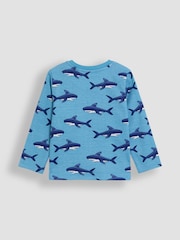 JoJo Maman Bébé Aqua/Blue 2-Pack Printed & Plain Tops - Image 3 of 7