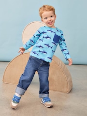 JoJo Maman Bébé Aqua/Blue 2-Pack Printed & Plain Tops - Image 6 of 7
