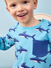 JoJo Maman Bébé Aqua/Blue 2-Pack Printed & Plain Tops - Image 7 of 7
