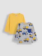 JoJo Maman Bébé Grey & Yellow Printed & Plain 100% Cotton Tops 2 Pack - Image 1 of 7