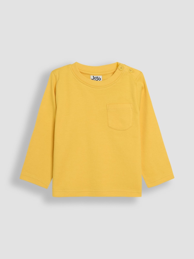 JoJo Maman Bébé Grey & Yellow Printed & Plain 100% Cotton Tops 2 Pack - Image 2 of 7