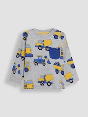 JoJo Maman Bébé Grey & Yellow Printed & Plain 100% Cotton Tops 2 Pack - Image 4 of 7