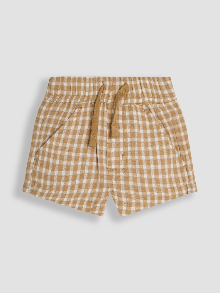 JoJo Maman Bébé Muted Brown Check Textured Gingham Shorts - Image 1 of 3