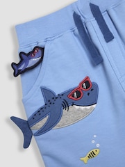 JoJo Maman Bébé Blue Shark Appliqué Shorts - Image 4 of 4