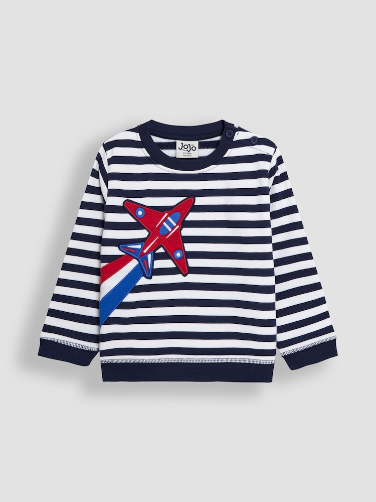 JoJo Maman Bébé Navy Ecru Stripe Arrows Stripe 100% Cotton Sweatshirt - Image 1 of 3