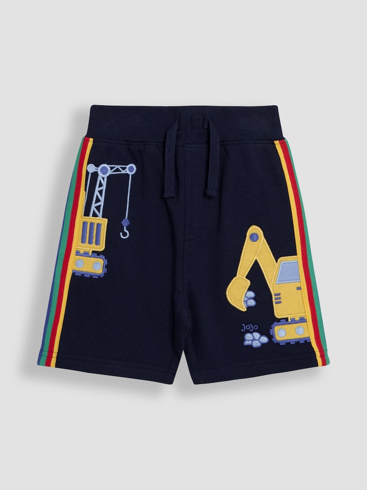 JoJo Maman Bébé Navy Blue Digger Appliqué Shorts - Image 1 of 3