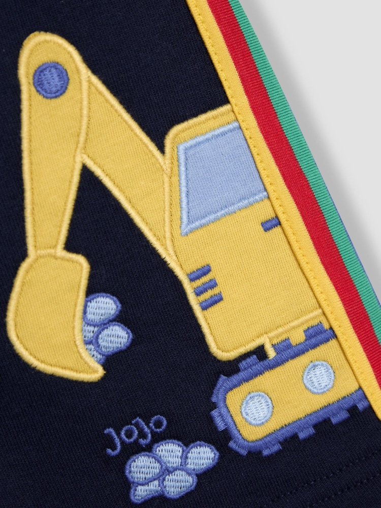 JoJo Maman Bébé Navy Blue Digger Appliqué Shorts - Image 3 of 3