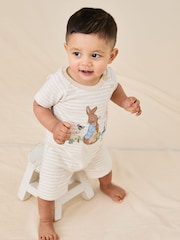 JoJo Maman Bébé Stone Peter Rabbit™ Appliqué 100% Cotton Romper - Image 1 of 3