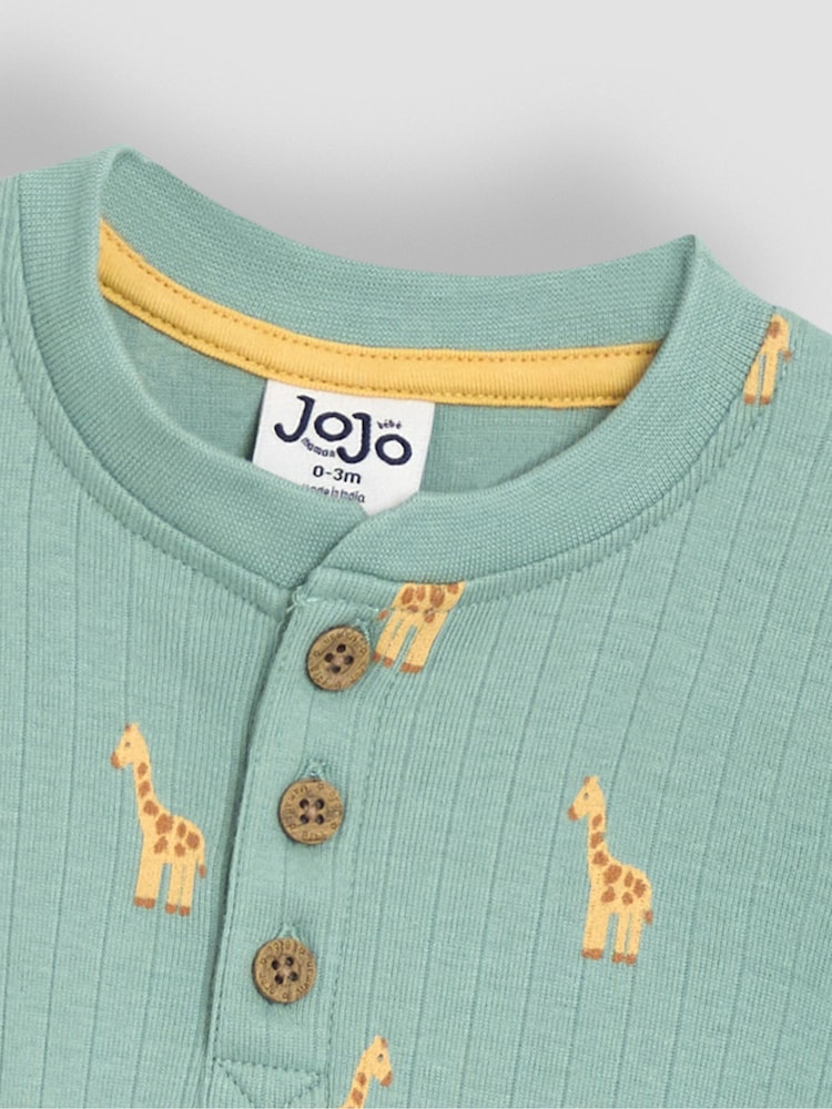 JoJo Maman Bébé Sage Green Giraffe Ribbed 100% Cotton Romper - Image 3 of 3 JoJo Maman Bébé Sage Green Giraffe Ribbed 100% Cotton Romper - Image 3 of 3