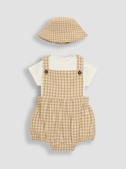 JoJo Maman Bébé Brown Textured Gingham 100% Cotton Romper Set - Image 1 of 9