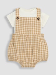 JoJo Maman Bébé Brown Textured Gingham 100% Cotton Romper Set - Image 2 of 9