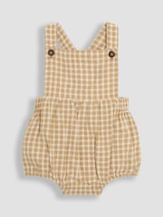 JoJo Maman Bébé Brown Textured Gingham 100% Cotton Romper Set - Image 3 of 9