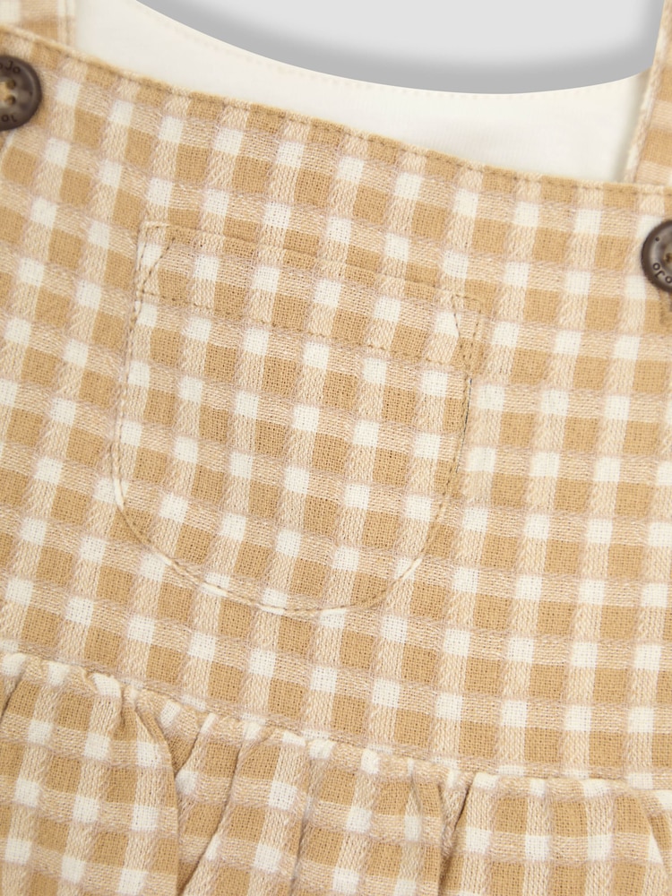 JoJo Maman Bébé Brown Textured Gingham 100% Cotton Romper Set - Image 9 of 9