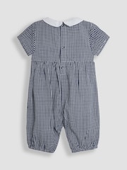 JoJo Maman Bébé Navy Gingham Nautical Embroidered Smock Romper - Image 2 of 3