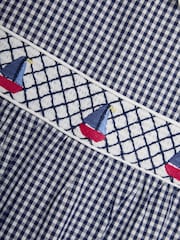 JoJo Maman Bébé Navy Gingham Nautical Embroidered Smock Romper - Image 3 of 3