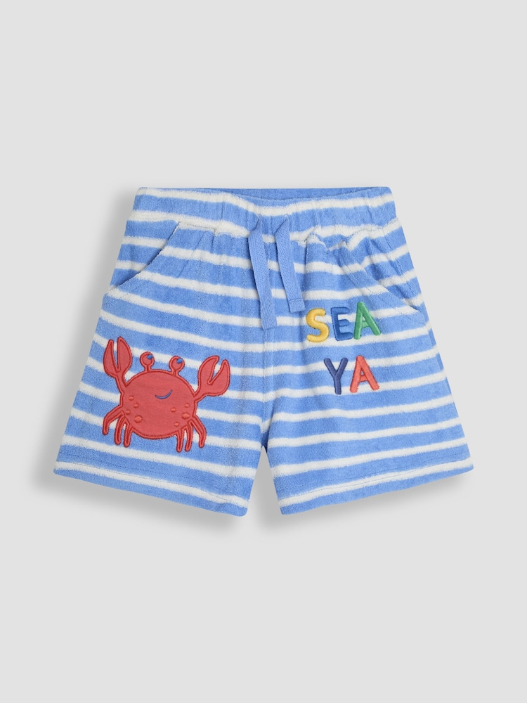 JoJo Maman Bébé Blue Crab Crab Appliqué Textured Shorts - Image 1 of 3