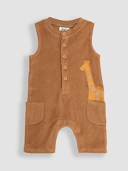 JoJo Maman Bébé Brown Giraffe Appliqué Sleeveless Towelling Romper - Image 1 of 3