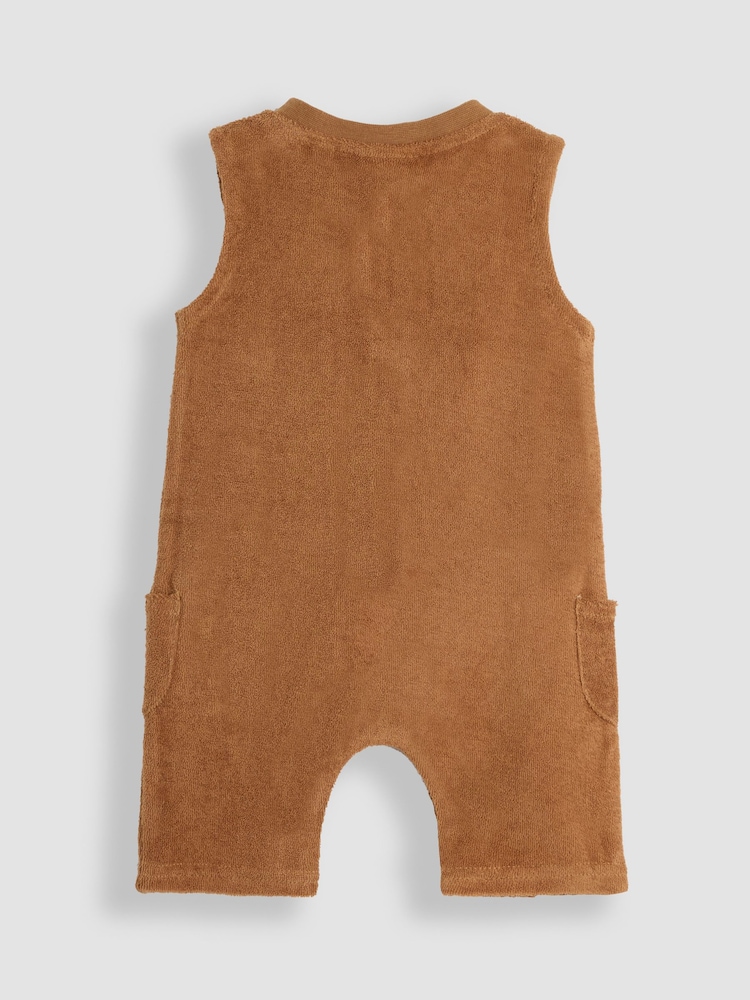 JoJo Maman Bébé Brown Giraffe Appliqué Sleeveless Towelling Romper - Image 2 of 3