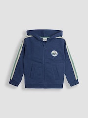 JoJo Maman Bébé Denim Tractor Badge Zip Up Hoodie - Image 1 of 3