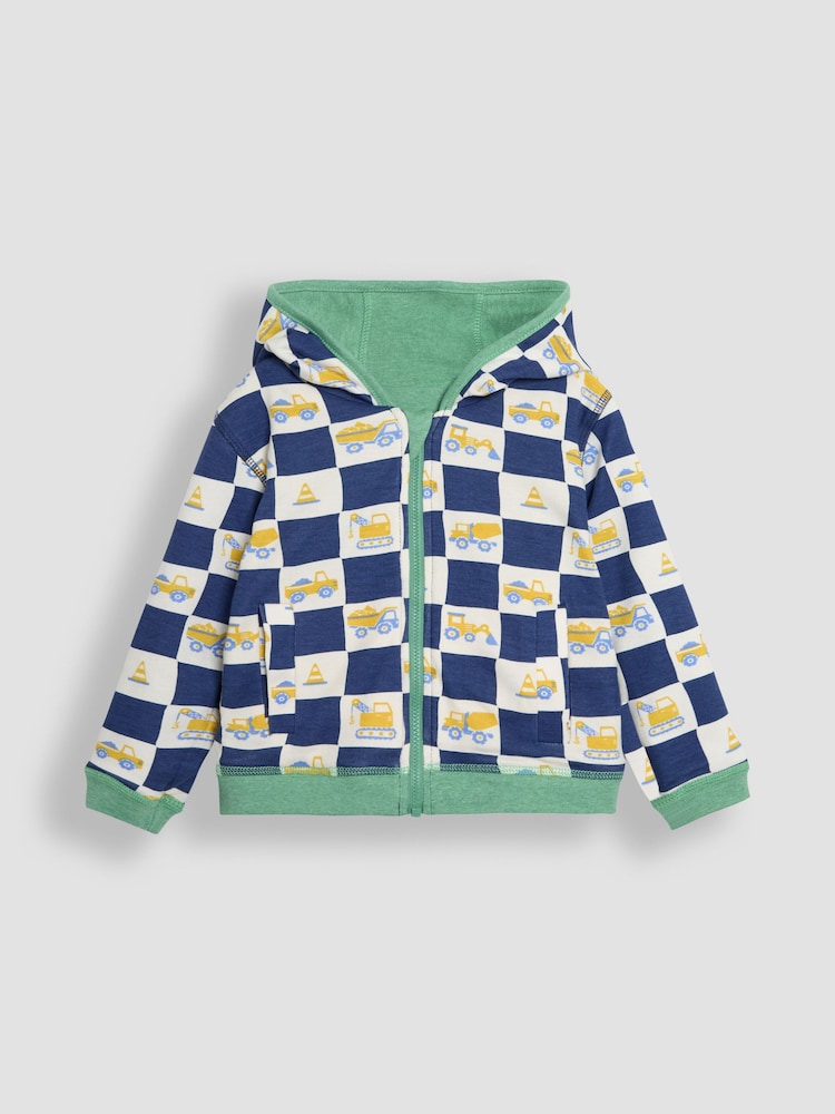JoJo Maman Bébé Green Construction Vehicle Appliqué Reversible Hoodie - Image 2 of 8