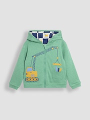 JoJo Maman Bébé Green Construction Vehicle Appliqué Reversible Hoodie - Image 5 of 8