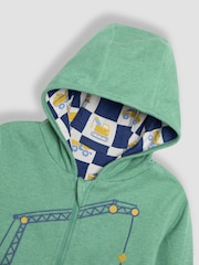 JoJo Maman Bébé Green Construction Vehicle Appliqué Reversible Hoodie - Image 7 of 8
