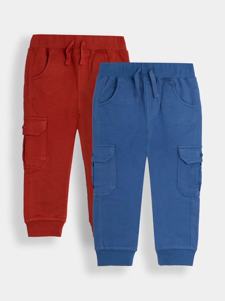 JoJo Maman Bébé Rust Orange & Royal Blue 2-Pack Cargo Joggers - Image 1 of 5