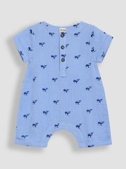 JoJo Maman Bébé Blue Whale Cheesecloth Button Front Romper - Image 1 of 3