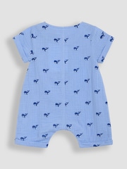 JoJo Maman Bébé Blue Whale Cheesecloth Button Front Romper - Image 2 of 3