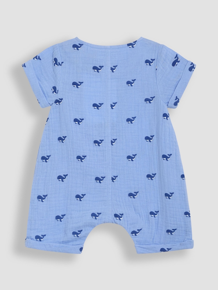 JoJo Maman Bébé Blue Whale Cheesecloth Button Front Romper - Image 2 of 3 JoJo Maman Bébé Blue Whale Cheesecloth Button Front Romper - Image 2 of 3