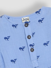 JoJo Maman Bébé Blue Whale Cheesecloth Button Front Romper - Image 3 of 3