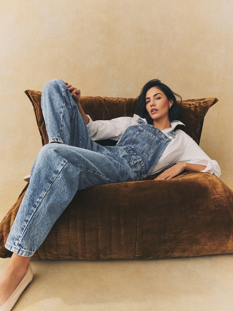 Mid Blue 100% Cotton Denim Dungarees - Image 1 of 8
