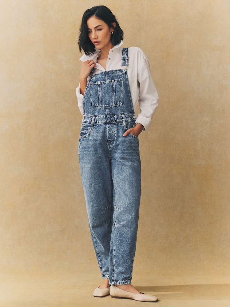 Mid Blue 100% Cotton Denim Dungarees - Image 2 of 8
