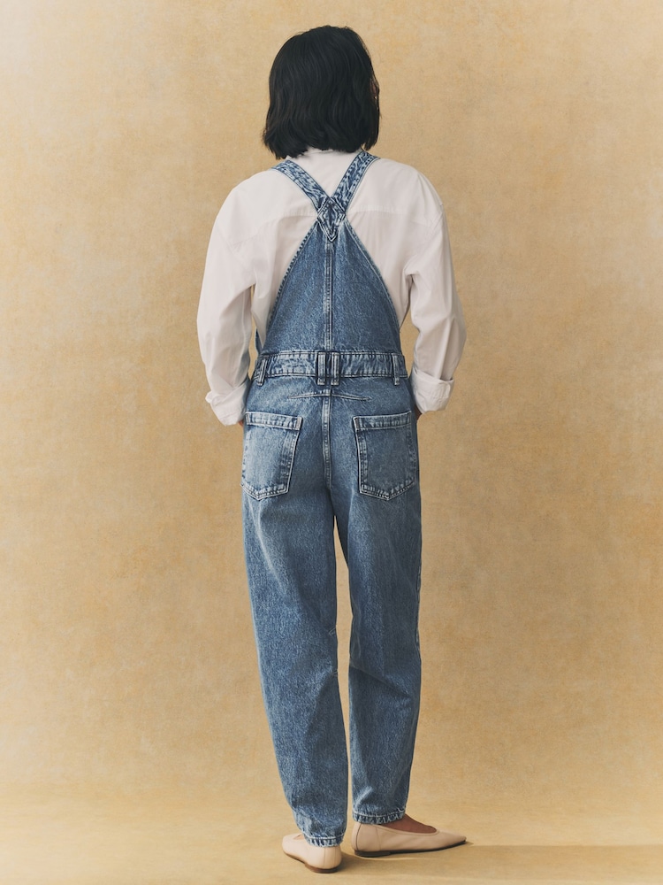 Mid Blue 100% Cotton Denim Dungarees - Image 3 of 8