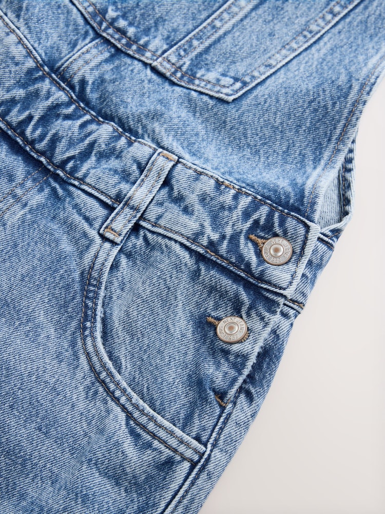 Mid Blue 100% Cotton Denim Dungarees - Image 7 of 8