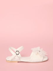 Lipsy White Low Block Heel Plisse Bow Occasion Sandals - Image 2 of 5