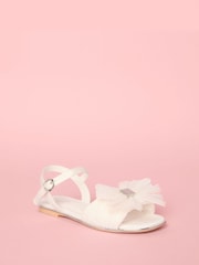 Lipsy White Low Block Heel Plisse Bow Occasion Sandals - Image 3 of 5