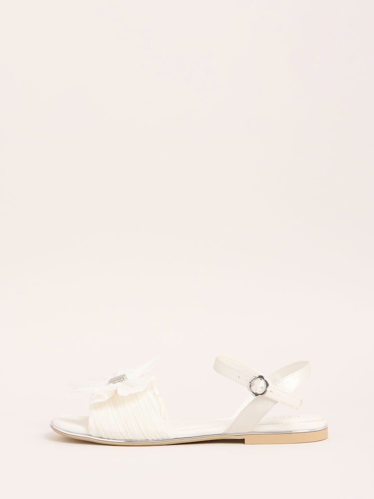 Lipsy White Low Block Heel Plisse Bow Occasion Sandals - Image 5 of 5
